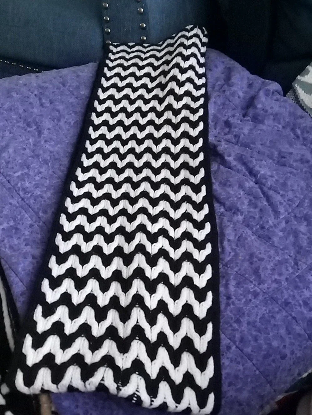 Calvin Klein Black and White Knit Chevron Infinity Scraf